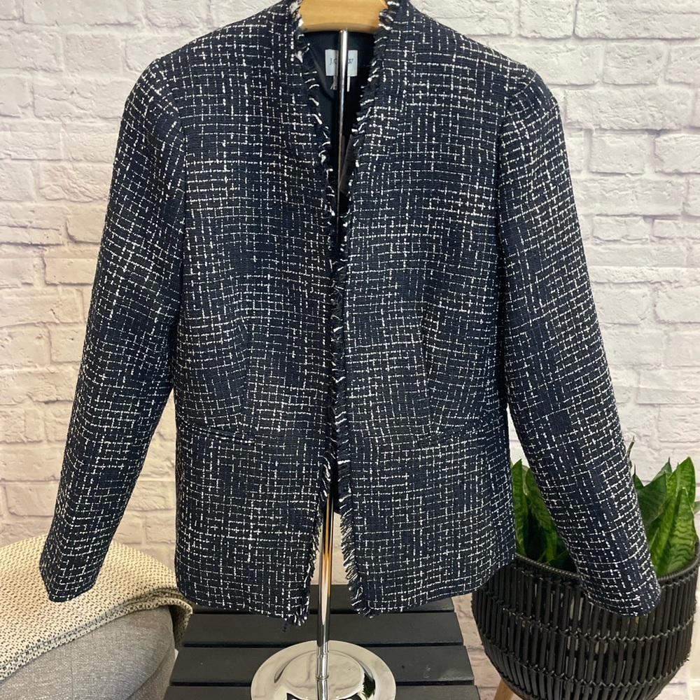 J. Crew White and Blue Blazer Classic Tweed Style